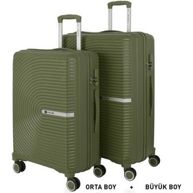 Resim Mçs Bavul Büyük Ve Orta 2li Set Kırılmaz Silikon Valiz V374 Haki Haki 