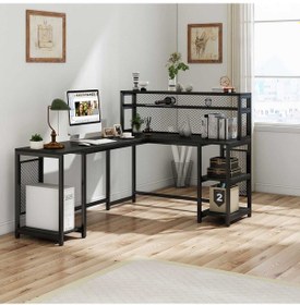 Resim Zizuva Zizuva Siyah Telli Raflı Çalışma Masası 