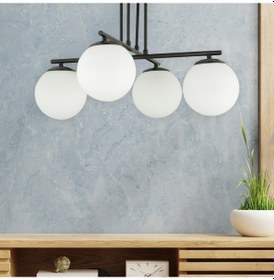 Resim Mali 4 Lü Siyah Avize Beyaz Camlı Modern Genç Odası Mutfak Yatak Odası Retro Salon Avize 