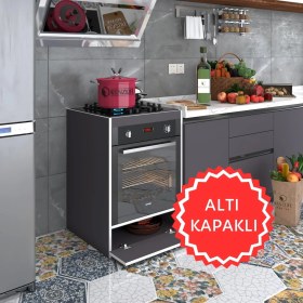 Resim Kenzlife ankastre modülü kabini berilyum gri fırın ocak dolabı kapaklı 
