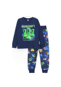 Resim Dobakids 3D Minecraft Baskılı Erkek Çocuk Pijama Takımı Lacivert 
