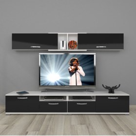 Resim Decoraktiv Eko 5220 Slm Krom Ayaklı Tv Ünitesi Tv Sehpası - Beyaz - Siyah 