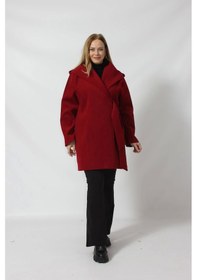 Resim Moda Berray Kuşaklı Yandan Bağlama Detaylı Kapüşonlu Kaşe Kaban Bordo 