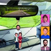 Resim wonderlike Baba Ve Çoçuklar Tasarımlı Ahşap Araba Dikiz Ayna Süsü 