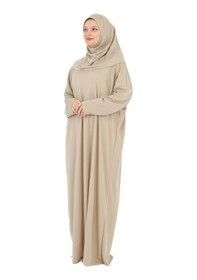 Resim Namaz Elbisesi Eşarp Seccade Tesbih Set, İslami Giyim Takım Ferace Turban Şal Taba 