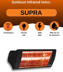 Resim GOLDSUN Supra 2000 Watt GSS20 Kumandasız Suya Dayanıklı Elektrikli İnfrared Isıtıcı-Siyah 