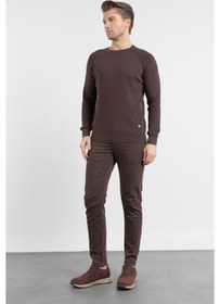 Resim İmza Kahverengi Bisiklet Yaka Uzun Kol Cepsiz Standart Fit Kazak Pamuk Triko 1012260150 2XL 