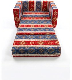 Resim Çocuk Koltuğu Komple Sünger Katlanabilir Yataklı Minder Yatak 0-4 Yaş Mavi Kilim Desen Standart 