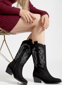 Resim FAYMAZ Kadın Nakışlı Topuklu Fermaurlı Kovboy Çizme 