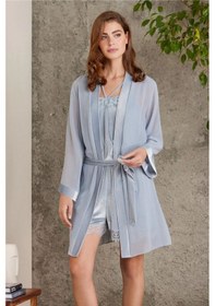 Resim Pierre Cardin 4800 Kadın Dantelli Kadife Tulum Sabahlık Takım-mist Mist 