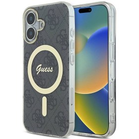 Resim İphone 16 Plus Uyumlu Kılıf Guess Lisanslı Magsafe Özellikli Yazı Logolu 4g Desenli Siyah 