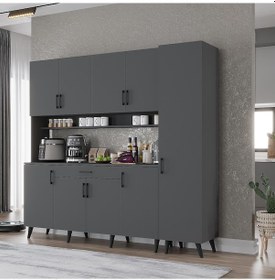 Resim Zenit Kahve Köşesi Çok Amaçlı Dolap Kiler Mutfak Dolabı Füme 175cm Antrasit 