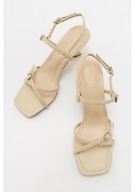 Resim Luvishoes Nebel Ekru Cilt Kadın Topuklu Sandalet Ekru 