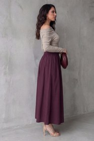 Resim Madmext Mürdüm Beli Lastikli Midi Boy Kadın Etek MG2616 