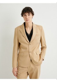 Resim Koton Keten Ceket Blazer Slim Fit Düğmeli Cep Detaylı Bej 4sam50038hw Ekru 