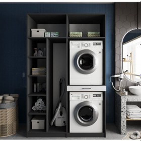 Resim Megan Çamaşır Ve Kurutma Makinesi Dolabı Banyo Dolabı Füme Beyaz Füme Beyaz 