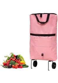 Resim Microcase Tekerlekli Cepli Tasarım Katlanabilir Portatif Pazar Market Arabası Malzeme Çantası- Al4966 - Pembe 