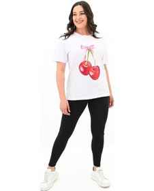 Resim Kadın Büyük Beden Kiraz Baskılı T-shirt 1785-24 001 