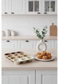 Resim 12'li Silikon Cupcake Kalıbı Kek Ve Kurabiye Kalıp Seti Çok Amaçlı Pişirme Kalıbı Bej 