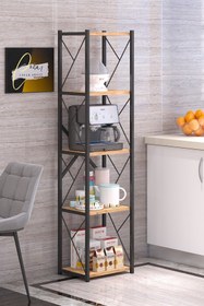 Resim Cosargroup Metal 5 Katlı Mutfak Rafı Malzeme Dolabı 5 Raflı Mikrodalga Fırın Rafı Çok Amaçlı Atlantik Çam 