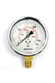 Resim Pakkens 0-160 Bar 100 mm Alttan Bağlantılı Gliserinli Manometre G 1/2 inç 