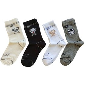 Resim Erkek Çocuk 4 Adet Hayvan Desenli Soket Çorap 0-1, 1-2, 3-4, 5-6, 9-10,11-12 Yaş Çok Renkli 