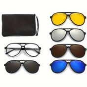Resim 1 Gözlük Çerçevesi + 1 Gözlük Kılıfı + 5 Değiştirilebilir Renkli Lens, Erkek ve Kadınlar İçin Yeni Moda Gözlük Seti - Minimalist Manyetik Tasarım 