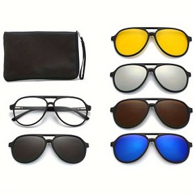 Resim 1 Gözlük Çerçevesi + 1 Gözlük Kılıfı + 5 Değiştirilebilir Renkli Lens, Erkek ve Kadınlar İçin Yeni Moda Gözlük Seti - Minimalist Manyetik Tasarım 