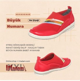Resim 41-42-43-44 Numara Drl1086 Nar Çiçeği Streç Gökkuşağı Desenli Rahat Geniş Kalıp Kauçuk Rahat Taban Özel Seri Büyük Numara Babet Ayakkabı Narçiçeği 