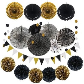 Resim Leezsing 20 Parça Renkli/ Siyah/ Mavi/ Pembe Kağıtlı Fener, Delikli Fener Ve Çiçek Seti - Ev, Parti, Düğün Dekorasyonu İçin Kolay Montajlı 