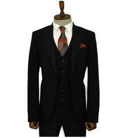 Resim Tek Düğmeli Slim Fit Lacivert Yelekli Erkek Takım Elbise - Wessi Navy Blue 