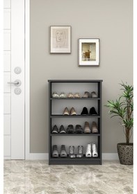 Resim Asra Trend MDF 4 Katlı Açık Raflı Ayakkabılık - 60 cm, Modern,Bot Uyumlu,Çok Amaçlı Düzenleyici,A-31 Antrasit 