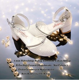 Resim BEEBRON Topuklu Abiye Kız Çocuk Ayakkabı Shining Princess Series Simli Krem 