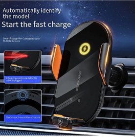 Resim Gateesat Zarif Siyah 66w Akıllı Araç Kablosuz Şarj Tutucu Infrared Algılama Hızlı Şarj Otomatik Mengene 