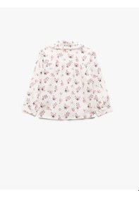 Resim Koton Pamuklu Çiçek Desenli Fırfır Detaylı Uzun Kollu Bebe Yaka Gömlek Pembe Desenli 5smg60044aw Pembe Desenli Pembe 