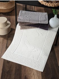 Resim 2'li Ayak İzli Havlu Paspas - %100 Pamuk Ayak Havlusu Ekru 