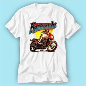 Resim Kawasaki Beyaz Baskı Logo Tshirt Modeli 