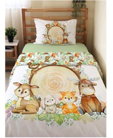 Resim Evmila Sevimli Hayvanlar Desenli Nevresim Takımı - 160x220cm Nevresim +50x70cm Yastık Kılıfı+100x200cm Çarşaf 