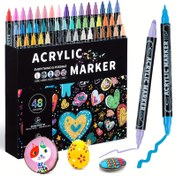 Resim 48/36/24/12 Adet Renkli Çift Uçlu Akrilik Markörler, Su Geçirmez Boyama Kalemleri, İşaretleyiciler. 5Mm-1Mm, Taş, Cam, Ahşap, Tuval, Çeşitli Eşyalar Üzerine Yazabilir, Çizebilir, İşaretleyebilir, Çok Parlak Renkler 