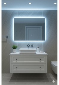 Resim Digital Hayat Mavi Led Işıklı Dikdörtgen Ayna Dekoratif Banyo Makyaj Aynası Yatay Ve Dikey Kullanım 30x50cm - 60x80cm Mavi 