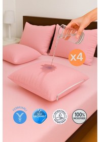 Resim 4'lü Pudra Fermuarlı Sıvı Geçirmez Yastık Alezi Yastık Koruyucu 