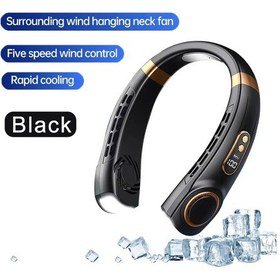Resim Taşınabilir Asılı Boyun Fan Mini Dijital Ekran Bladeless Soğutma 1 Adet 