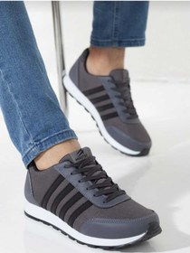 Resim WEBORN Erkek Füme Siyah Çizgili Casual Rahat Yumuşak Tabanlı Konforlu Sneaker Spor Ayakkabı 