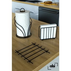 Resim Alsi Home Lüx Paslanmaz Servis Sunum Seti Havluluk Peçetelik Nihale Siyah Parlak 3'lü Mutfak Seti 