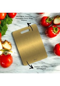 Resim Vestia Paslanmaz Çelik Titanyum Gold Kaplama Çelik Kesme Tahtası Golden Blast 