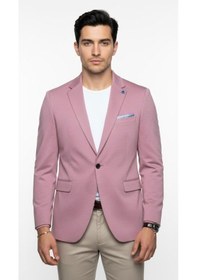 Resim Plus Scorpion Erkek Pamuklu Penye Likralı Tek Düğmeli Çift Yırtmaçlı Blazer Ceket Pembe 