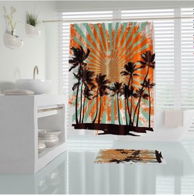 Resim Zethome Tropik Hawai Sun Banyo Duş Perdesi Tek Kanat 1X180X200 Çok Renkli 