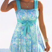 Resim Kadın Modası Tankini Seti, Polyester Örme Kumaş, Yüksek Elastiklik, Tie-Dye Desen, Eşleşen Şortlu Kolsuz Mayo 