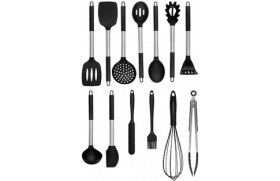 Resim Karokstore Mora 14 Parça Silikon Uçlu Spatula Mutfak Seti - Siyah 