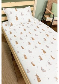 Resim Organik Tek Kişilik Lastikli Çarşaf Seti - Neşeli Tavşan Notaları Renkli 
